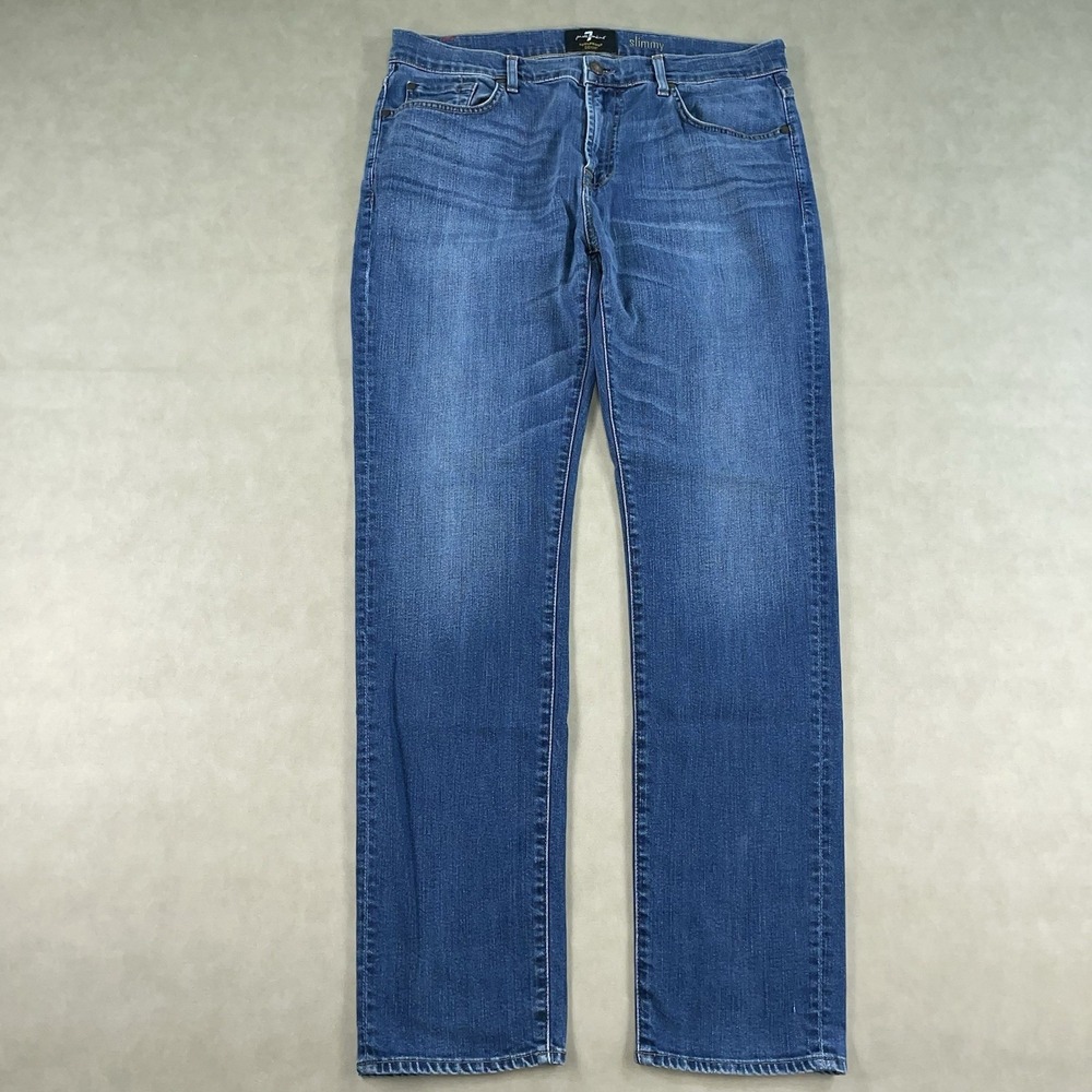 7 For All Mankind Jeans Mens 36x33 Slimmy Fade Whiskering Stretch Slim Fit